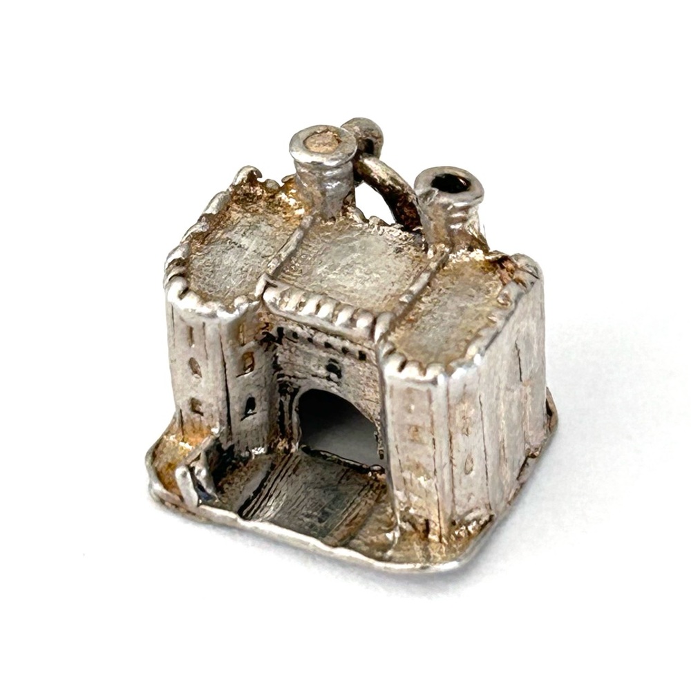 Sterling Silver Castle Pendant Charm 1940’s